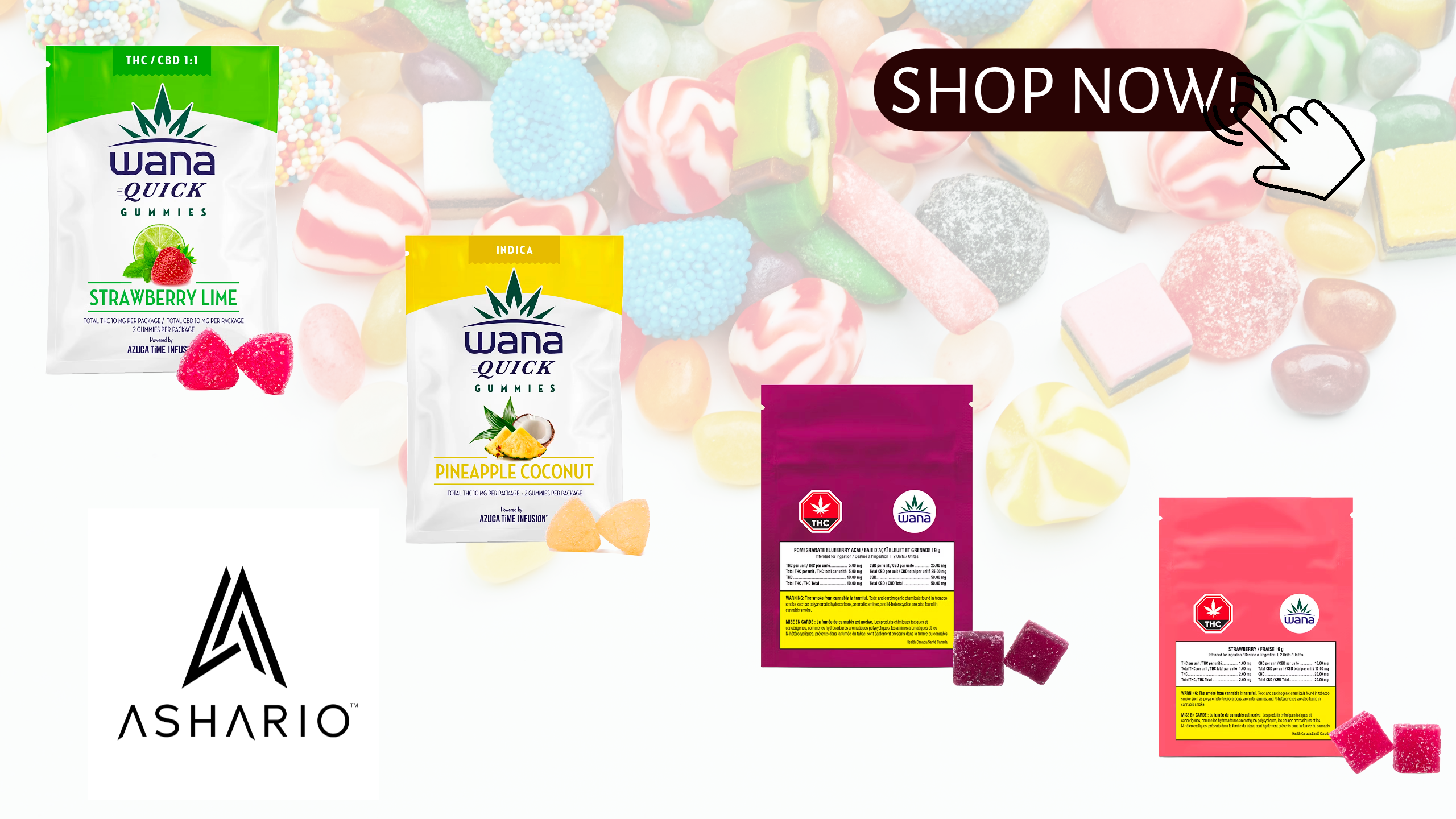 Indulge in the luxurious taste of wellness with Wana Gummies, now available at Ashario Cannabis.
