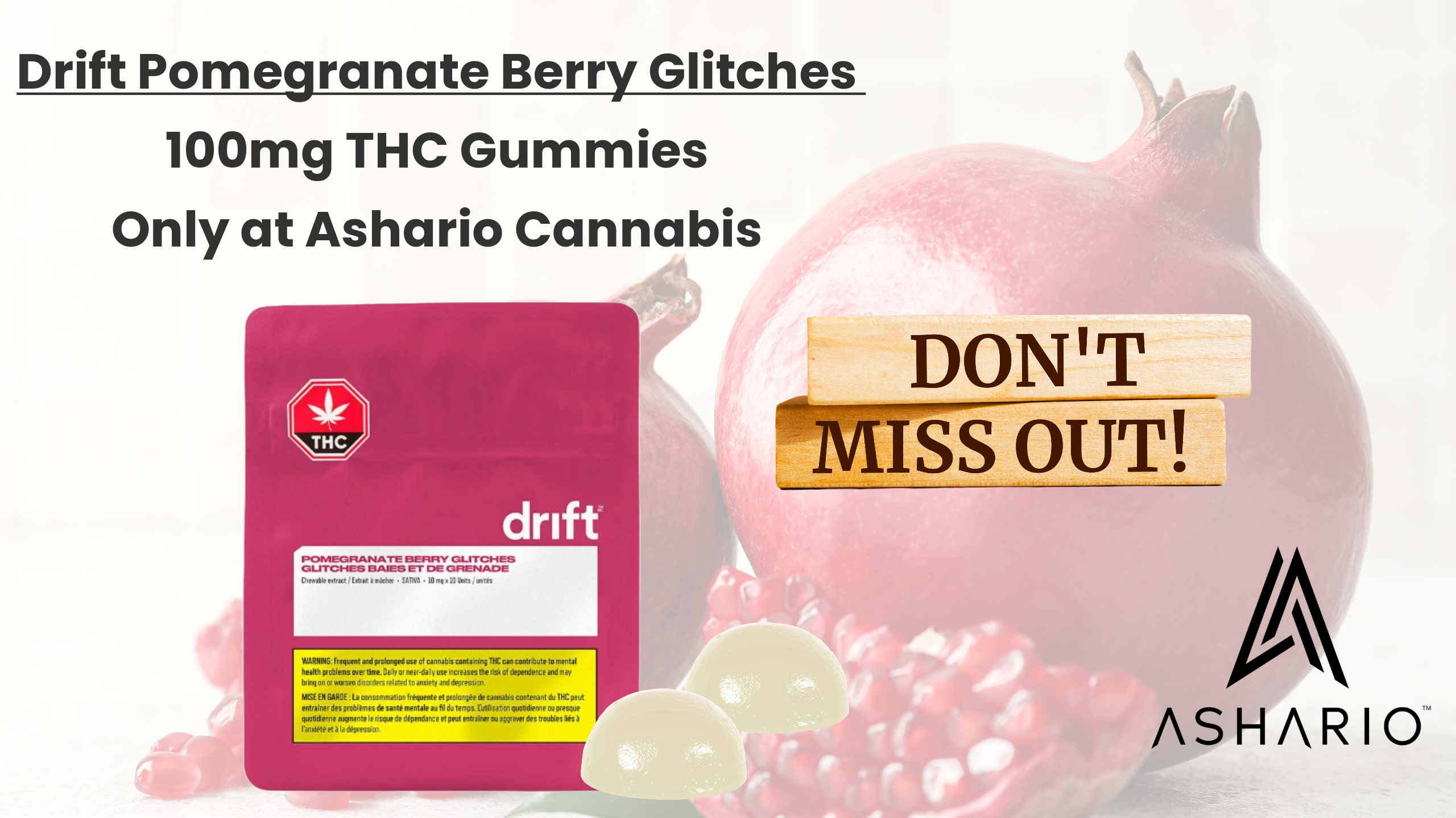 Get ready to tantalize your taste buds with the Drift Pomegranate Berry Glitches 100mg THC gummies, soon to become a rarity! 