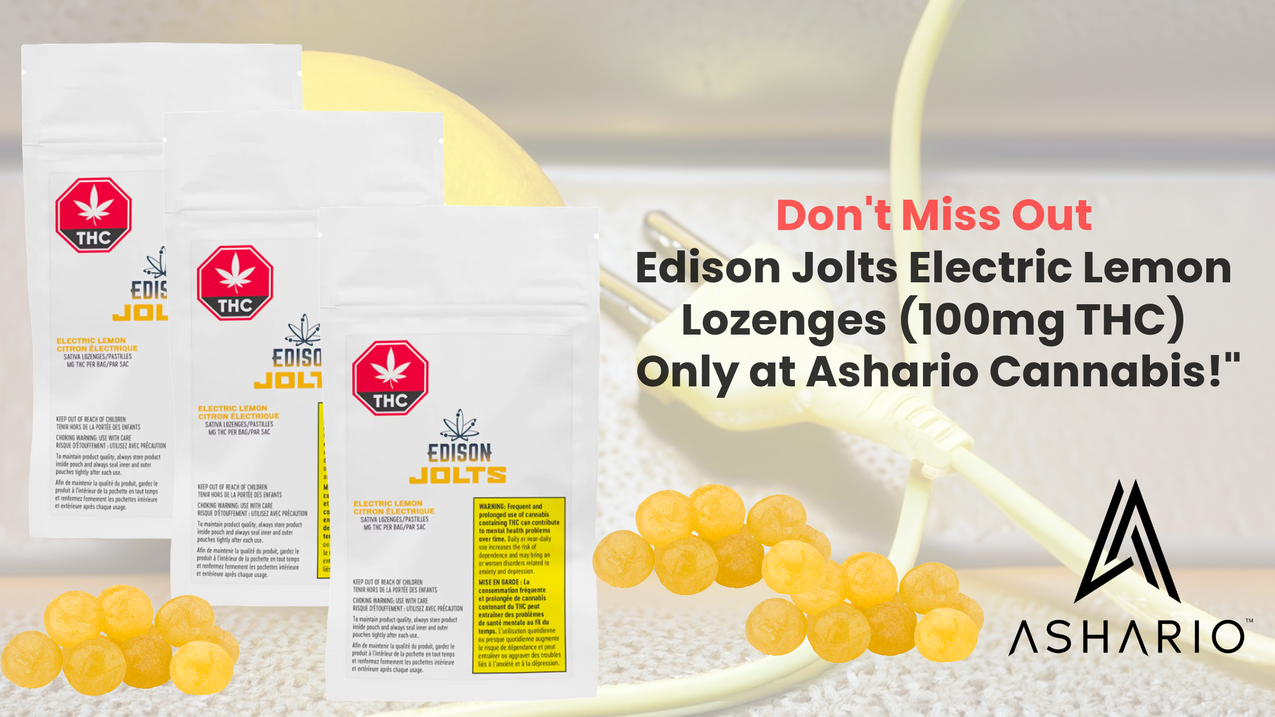 Elevate your senses with the zesty tang of Electric Lemon in each Edison Jolts Electric Lemon Lozenge, infused with a robust 100mg THC. 