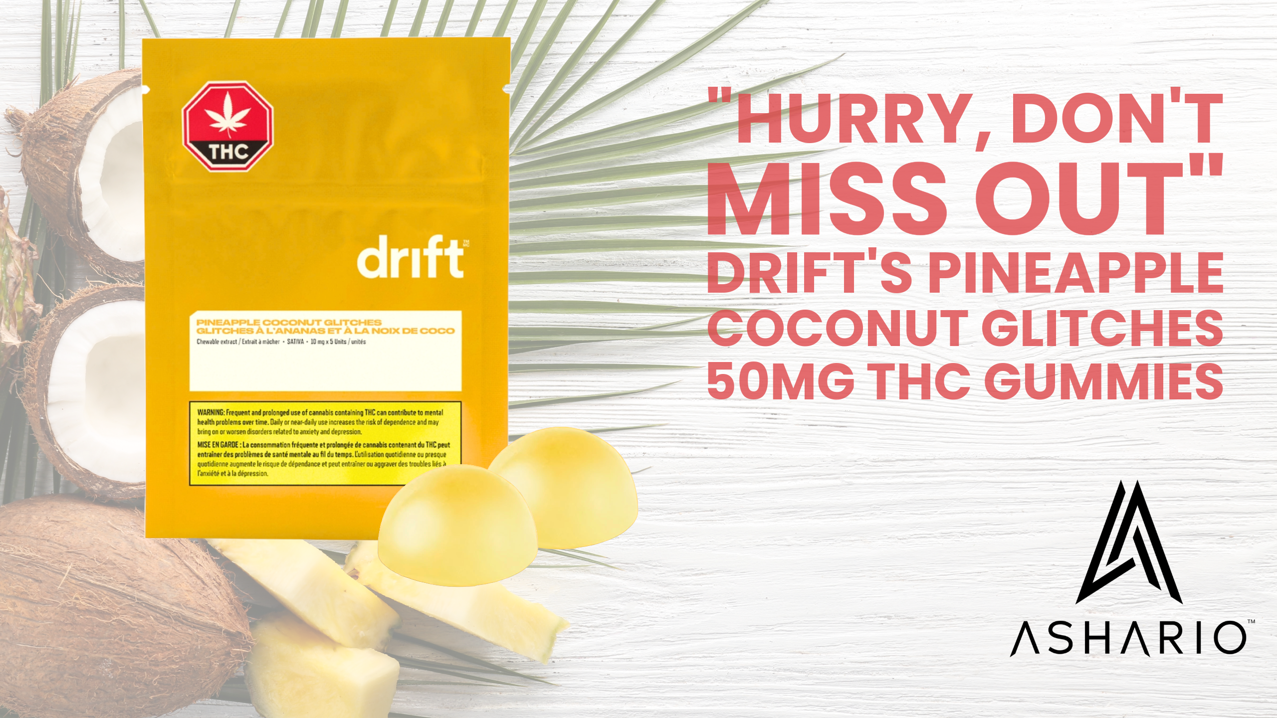 Drift Glitches Pineapple Coconut Gummies 50mg THC