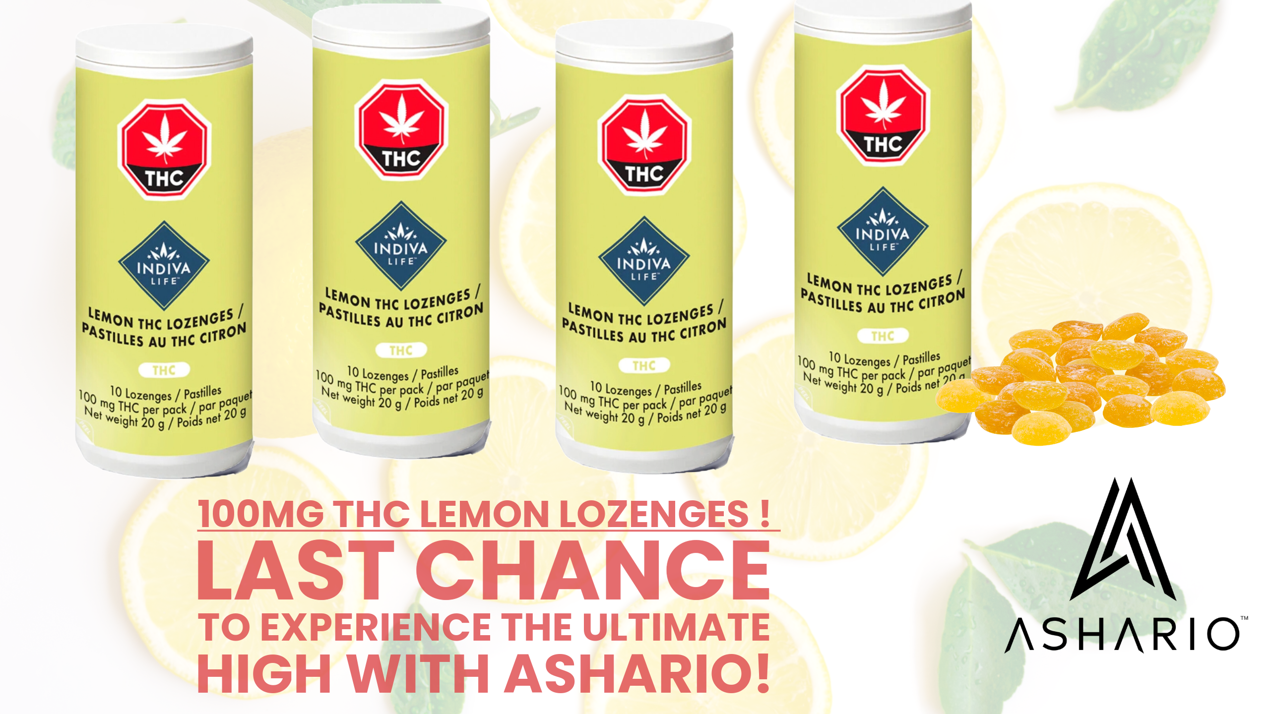 Experience the zesty tang of Lemon Lozenges by Indiva Life, infused with a potent 100mg THC.