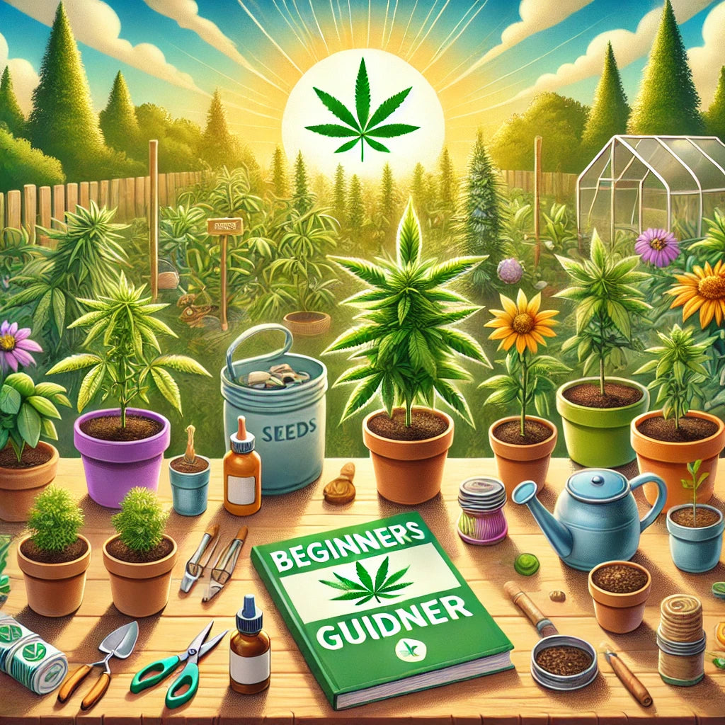 A guide for beginners on growing cannabis flower, featuring tips on choosing seeds, setting up a grow space, and caring for plants, presented by Ashario Cannabis.