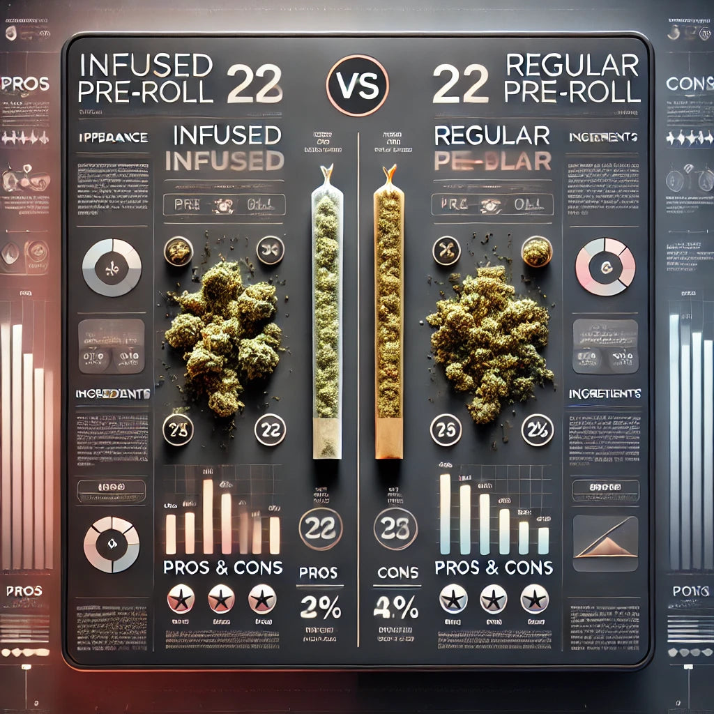Side-by-side comparison of infused and regular pre-rolls available at cannabis stores.
