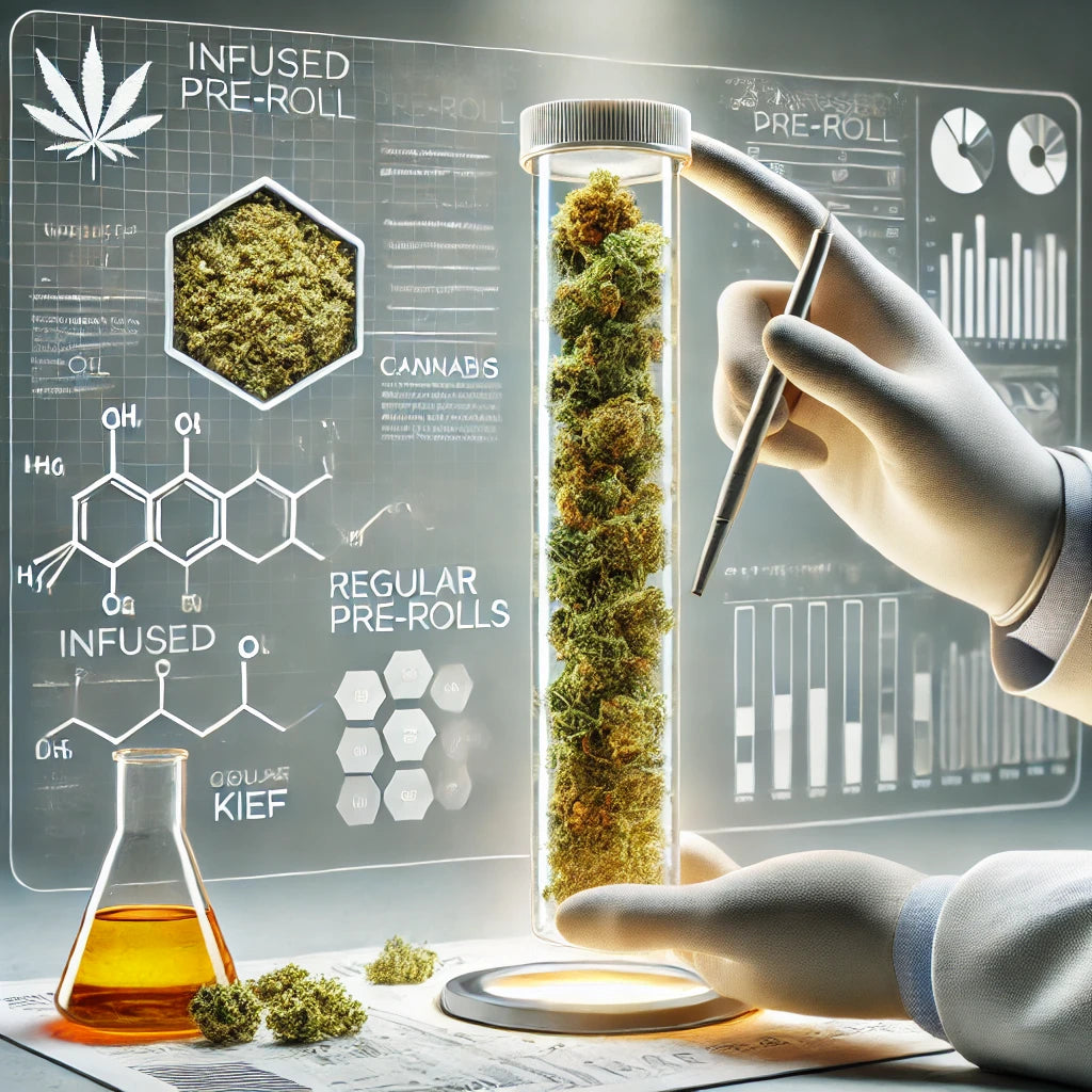 Illustration explaining the workings of infused pre-rolls available at marijuana dispensaries.